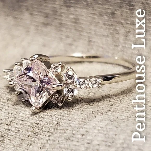 SOLID 925 Sterling Silver Pink Zircon Princess Ring - Picture 3 of 6